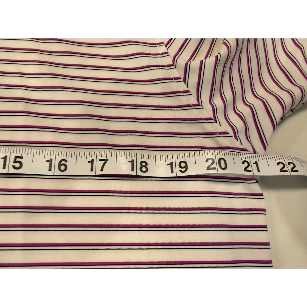 FootJoy FJ Golf Polo Shirt Men's Large White Purple Stripe Performance Stretch